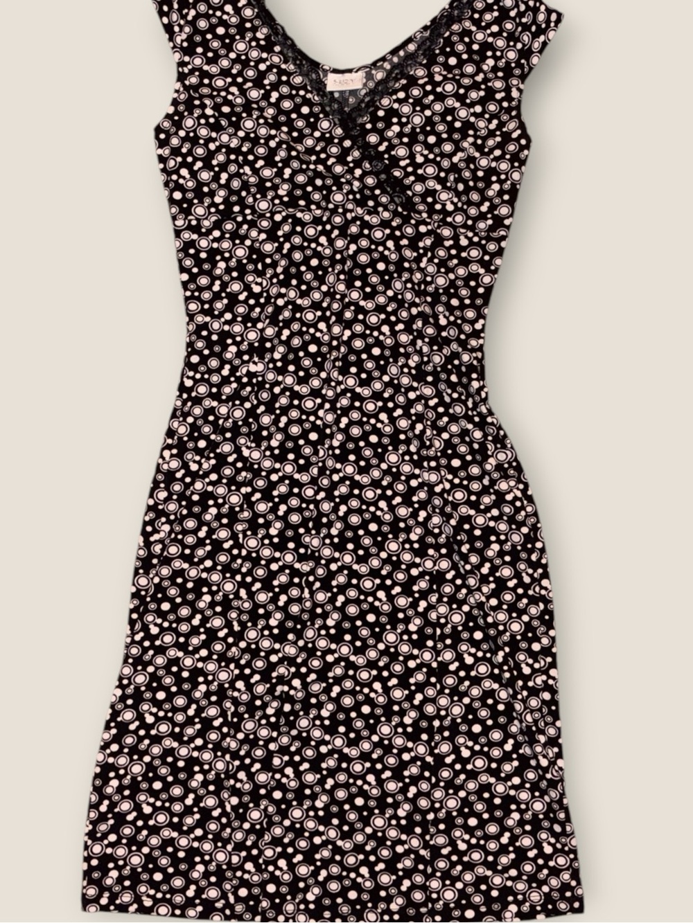 Y2K 90s Black and White Polka Dot Cap Sleeve Lace V Neck Dress